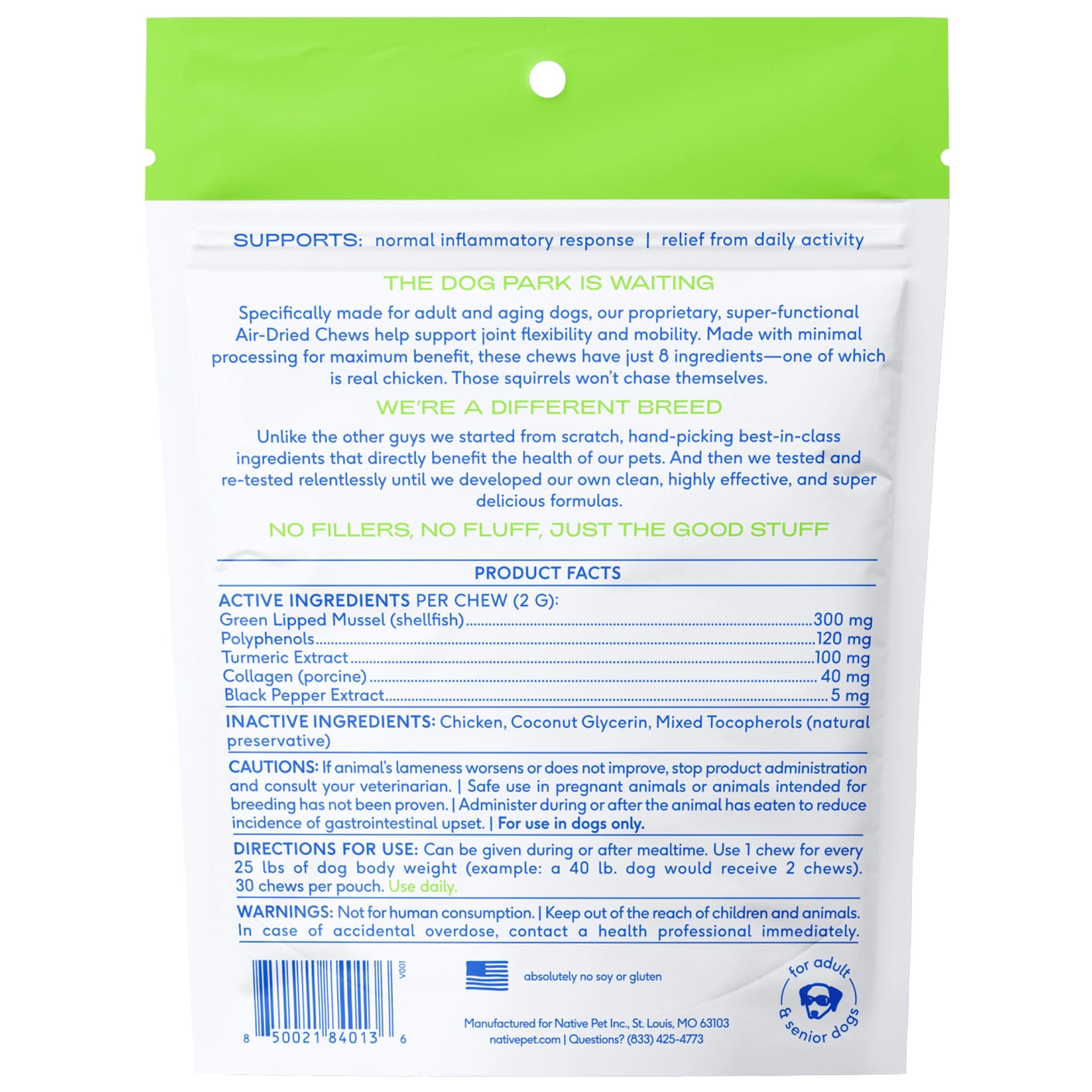 NATIVE PET - Relief Chews, Hip & Joint Supplement For Dogs - 30 count