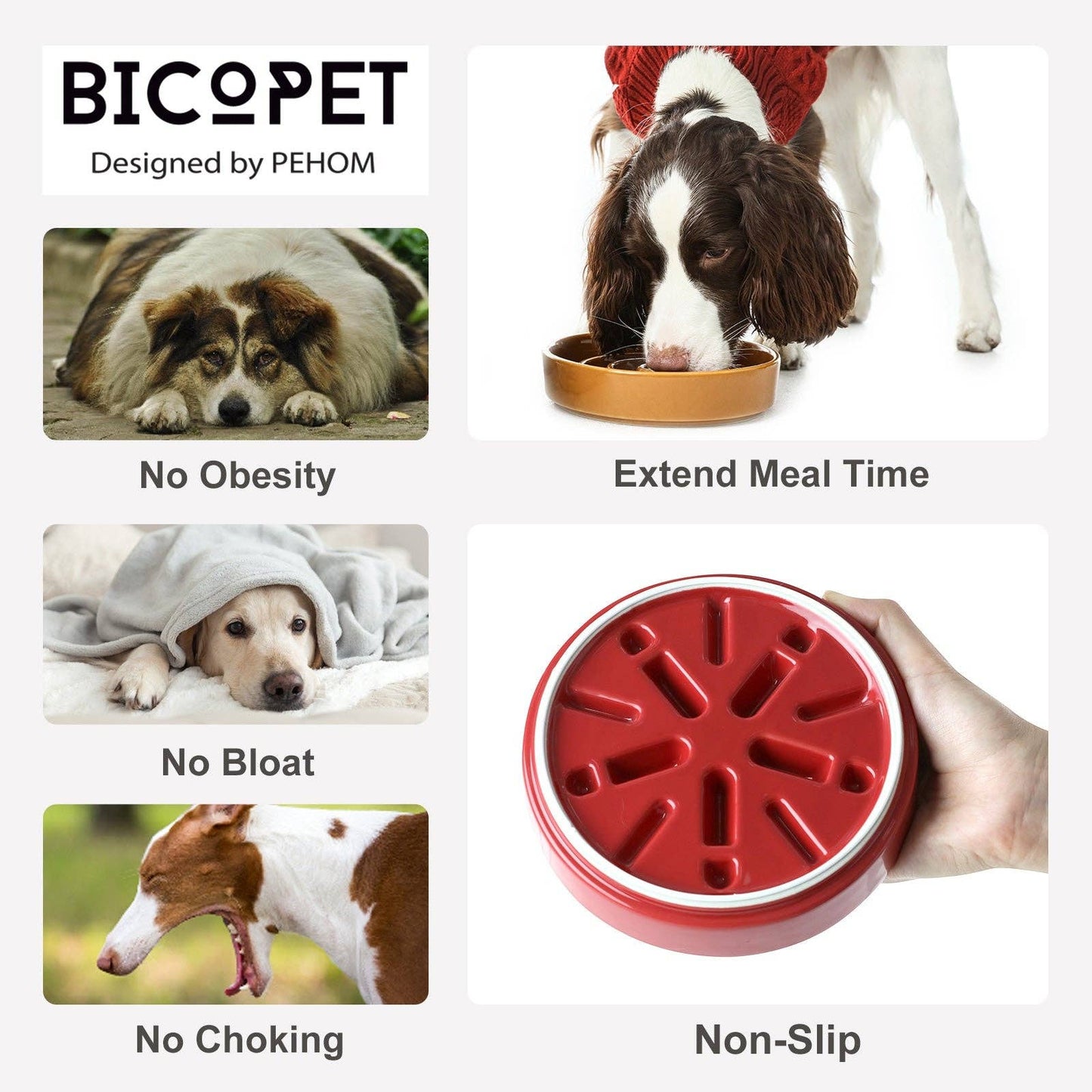 Spark Ceramic Slow Feeder Dog Bowls - Red